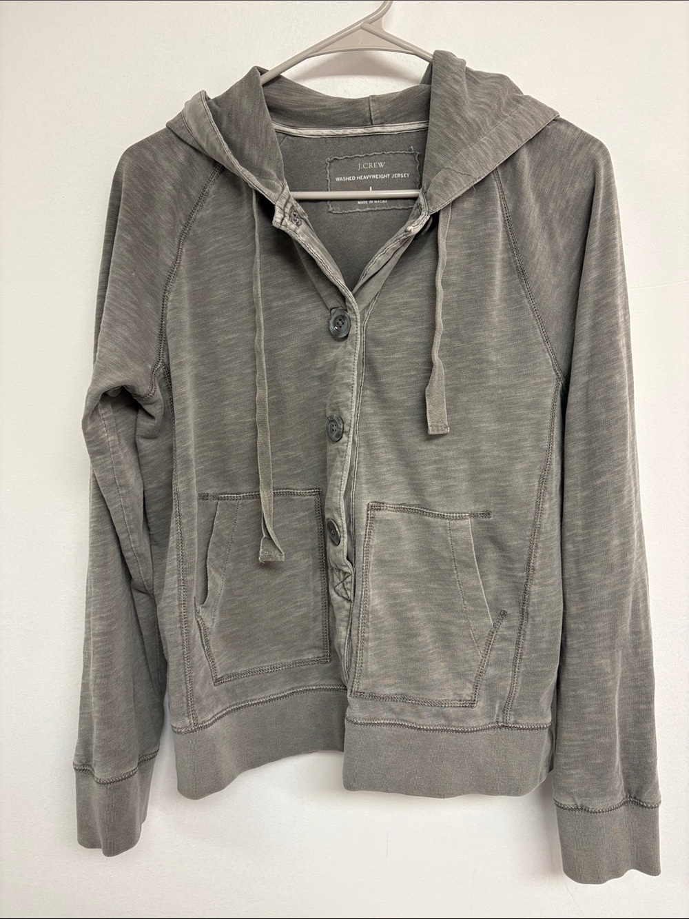 J.Crew Port of Call Hoodie Sweatshirt Large Gray Washed Heavyweight Jersey